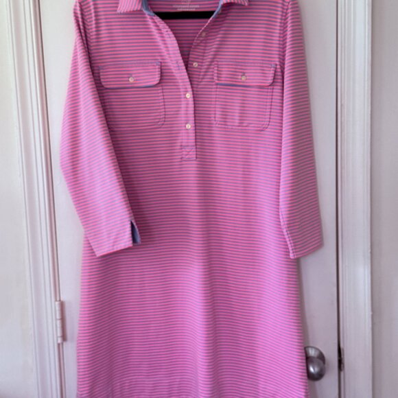 Vineyard Vines Performance UPF Striped Margot Shirt Dress Pink and Blue Size L - Picture 2 of 6